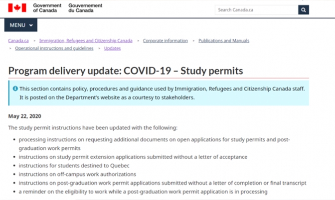 加拿大移民部发布临时学签和毕业工签变更